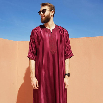 Middle Eastern Striped Embroidered Robe