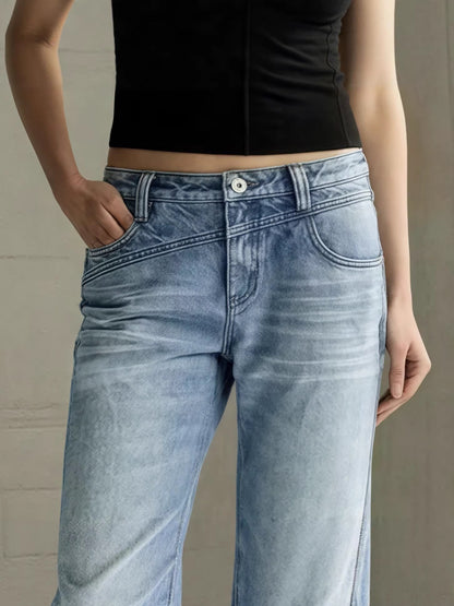 Midriff-length denim pants