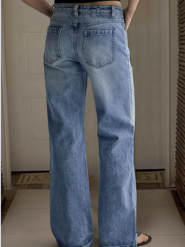 Midriff-length denim pants