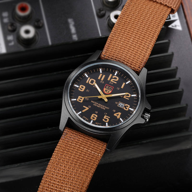 Military Style Quartz Watch with Nylon Strap