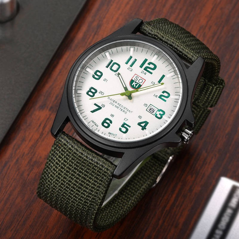 Military Style Quartz Watch with Nylon Strap