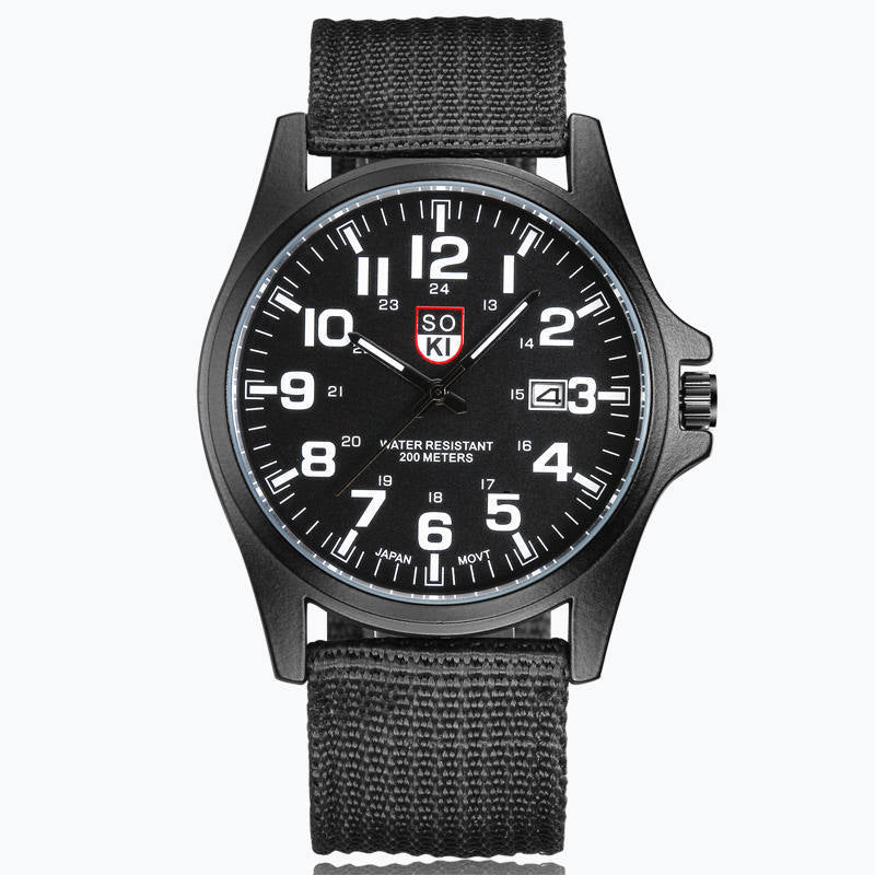 Military Style Quartz Watch with Nylon Strap