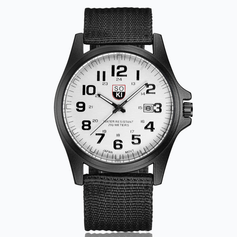 Military Style Quartz Watch with Nylon Strap