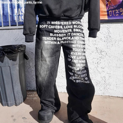 Millennial Men's Jeans Retro American Pattern Letter Jeans Streetwear Gothic Harajuku Hip Hop Male