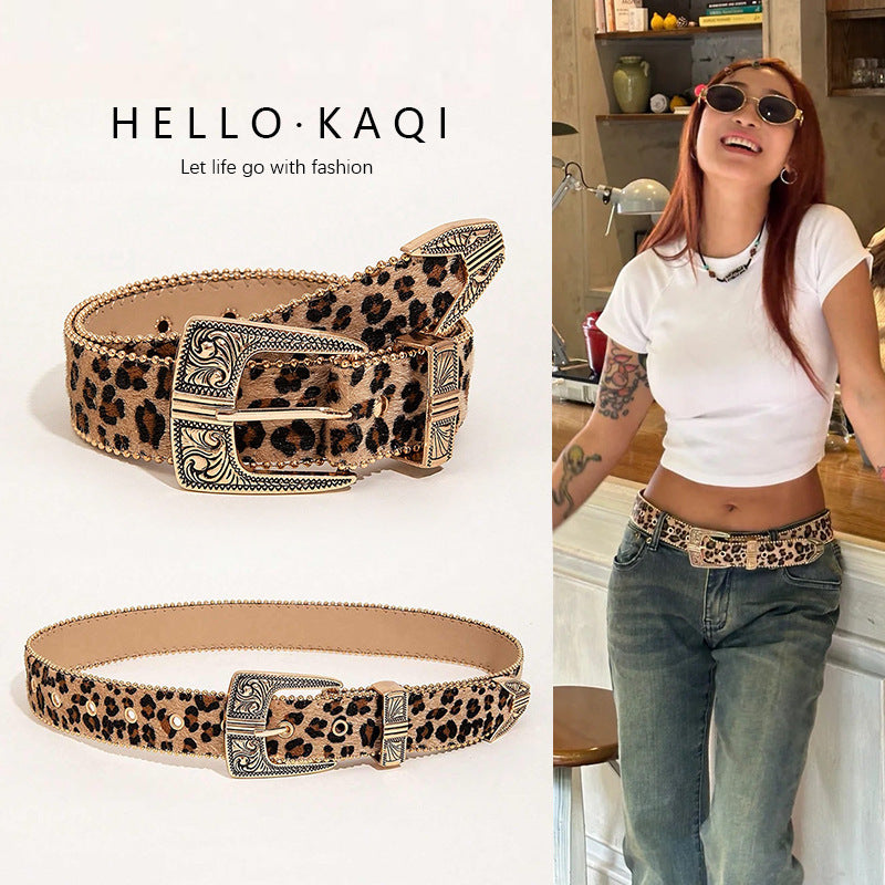 Millennium Wind Leopard Pattern Buckle Belt
