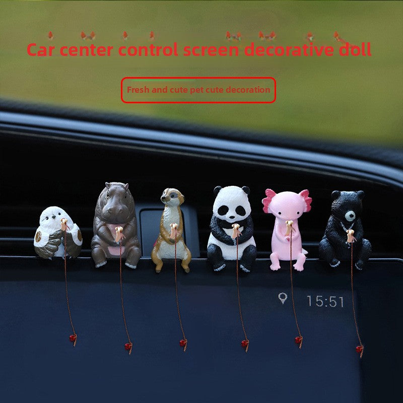 Mini Cartoon Animal Fishing Figurine for Car Dashboard and Desk Decor