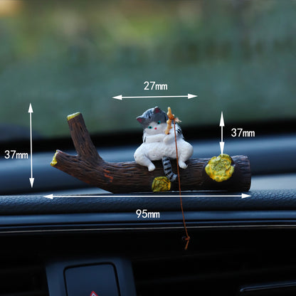 Mini Cartoon Animal Fishing Figurine for Car Dashboard and Desk Decor