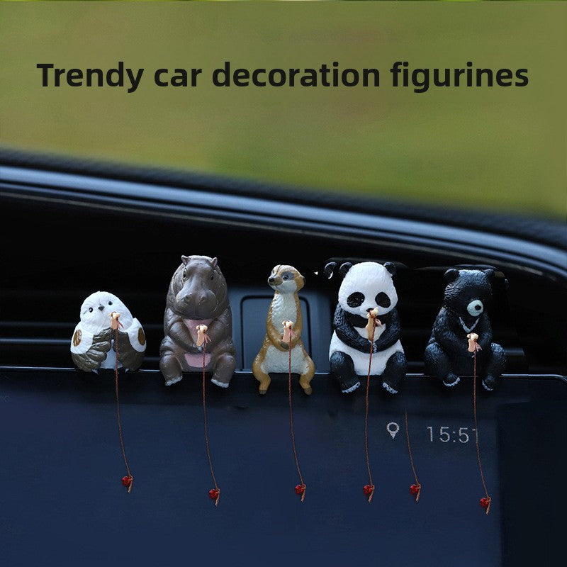 Mini Cartoon Animal Fishing Figurine for Car Dashboard and Desk Decor