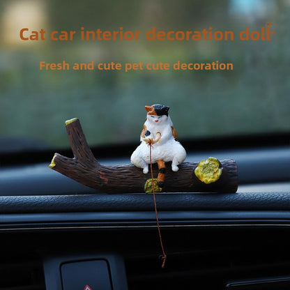 Mini Cartoon Animal Fishing Figurine for Car Dashboard and Desk Decor