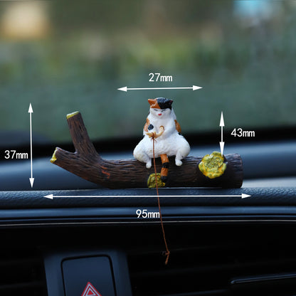 Mini Cartoon Animal Fishing Figurine for Car Dashboard and Desk Decor
