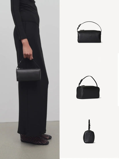 Mini Cylindrical Genuine Leather Crossbody Bag