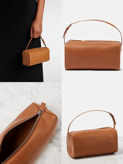 Mini Cylindrical Genuine Leather Crossbody Bag