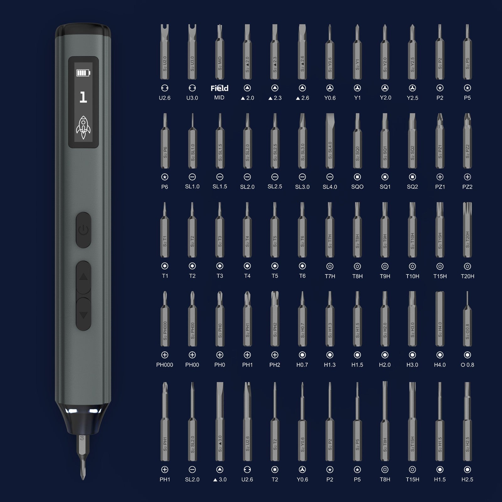 Mini Digital Display Electric Screwdriver Set with 60 Bits