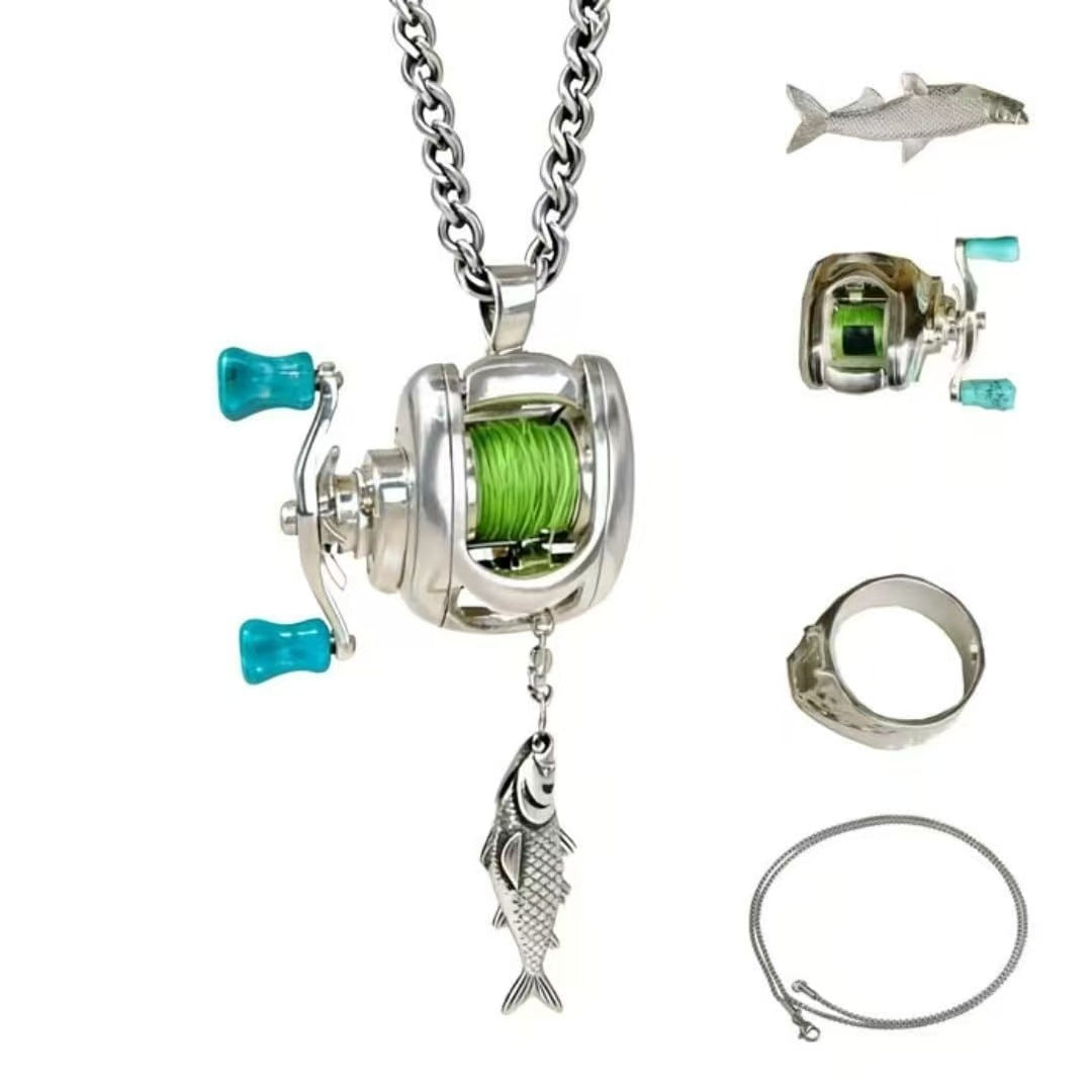 Mini Fishing Reel Necklace Pendant