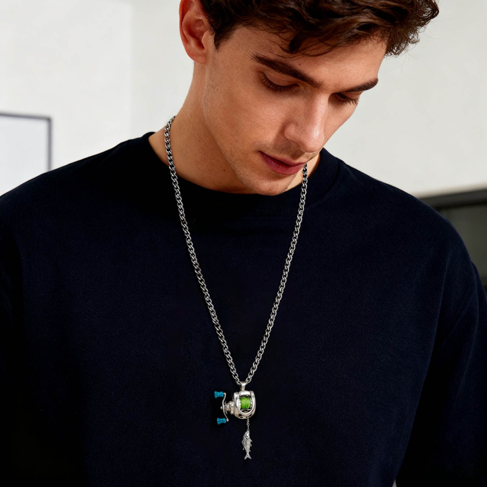 Mini Fishing Reel Necklace Pendant