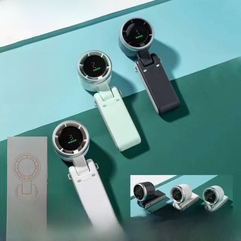 Mini Foldable Turbocharged Handheld Fan with Digital Display