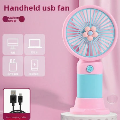 Mini handheld fan with floral print and lanyard