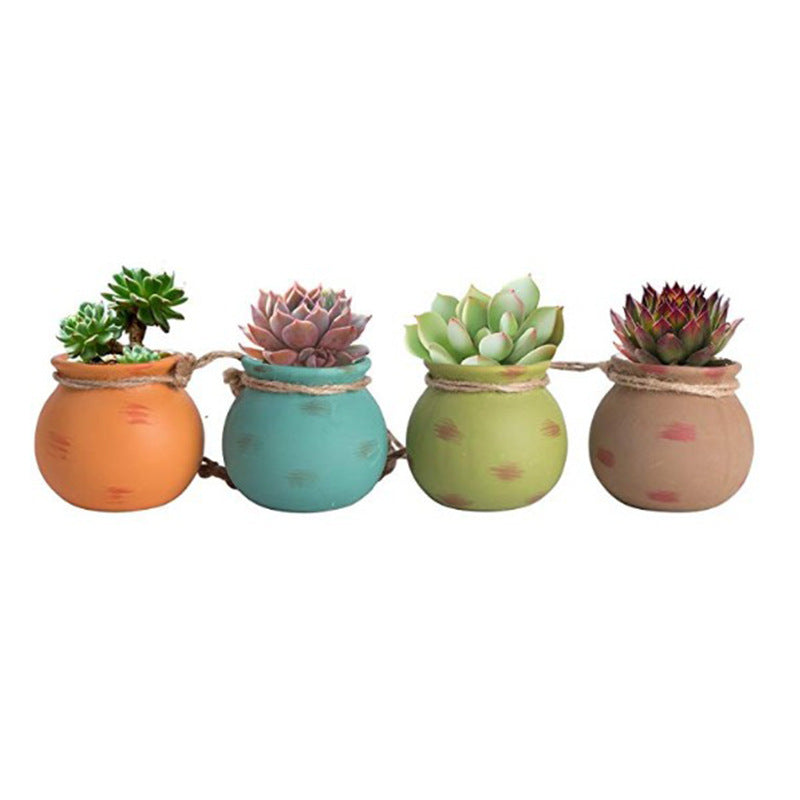 Mini Hemp Rope Ceramic Hanging Flower Pot