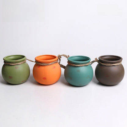 Mini Hemp Rope Ceramic Hanging Flower Pot