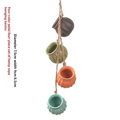 Mini Hemp Rope Ceramic Hanging Flower Pot