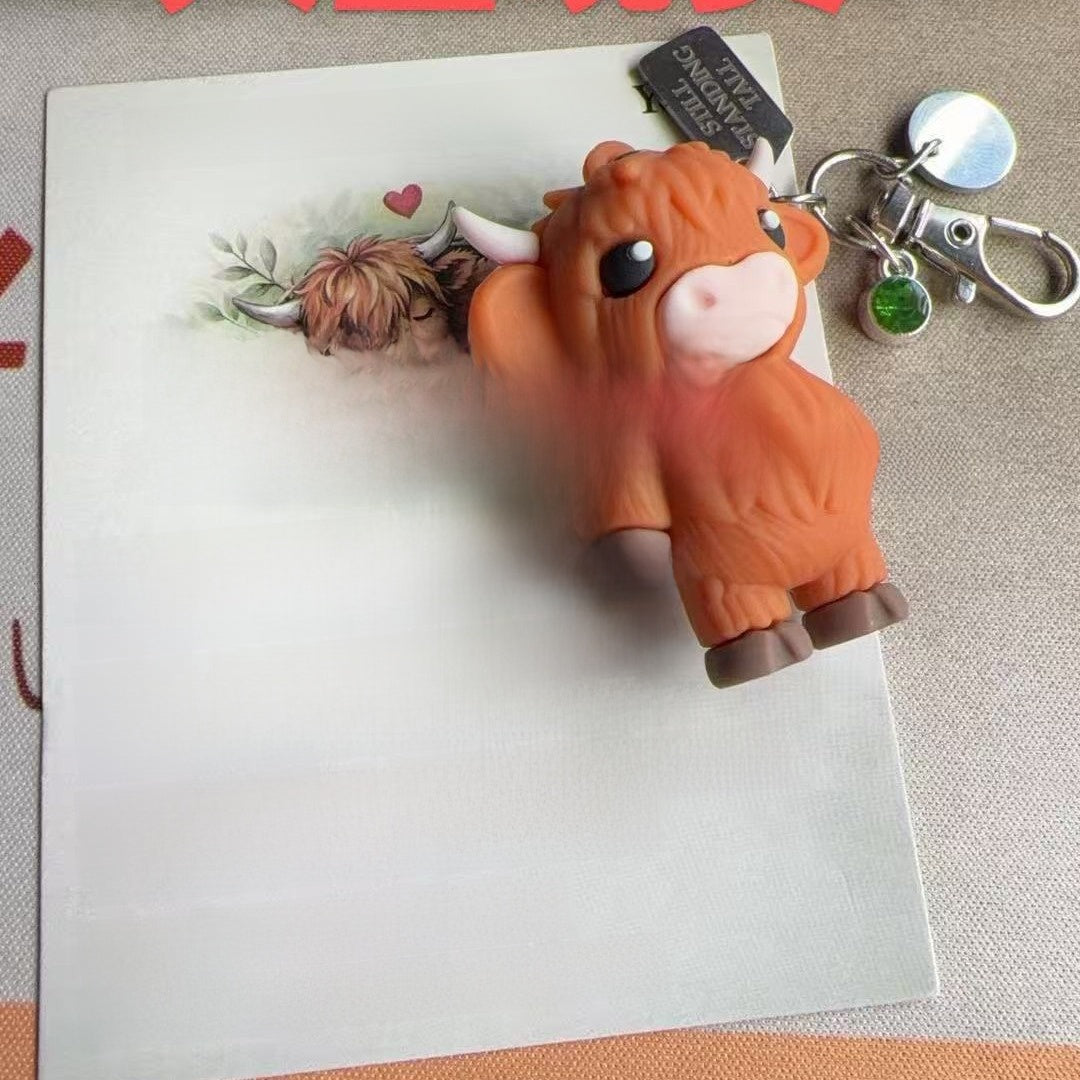 Mini Highland Cow Keychain Charm