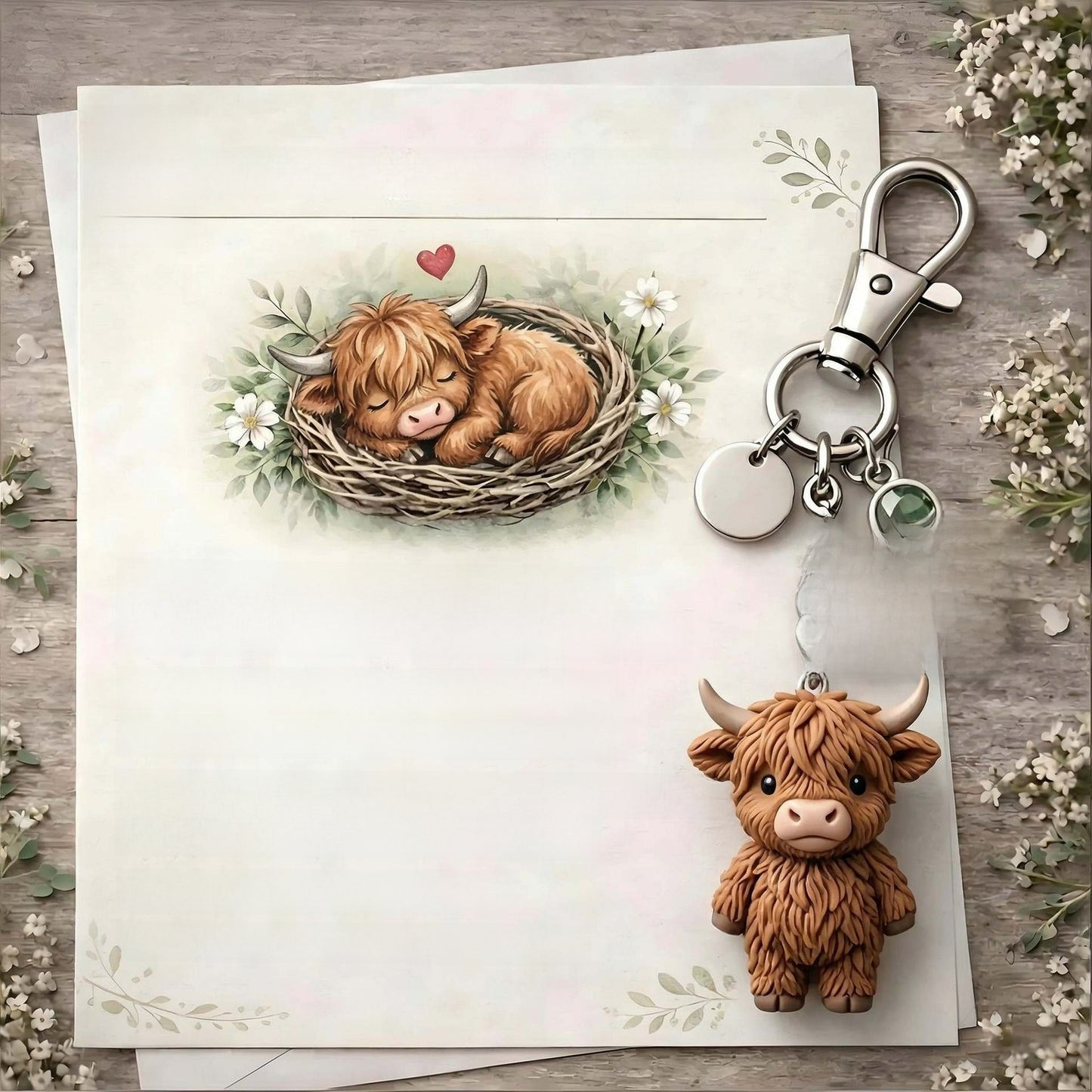 Mini Highland Cow Keychain Charm