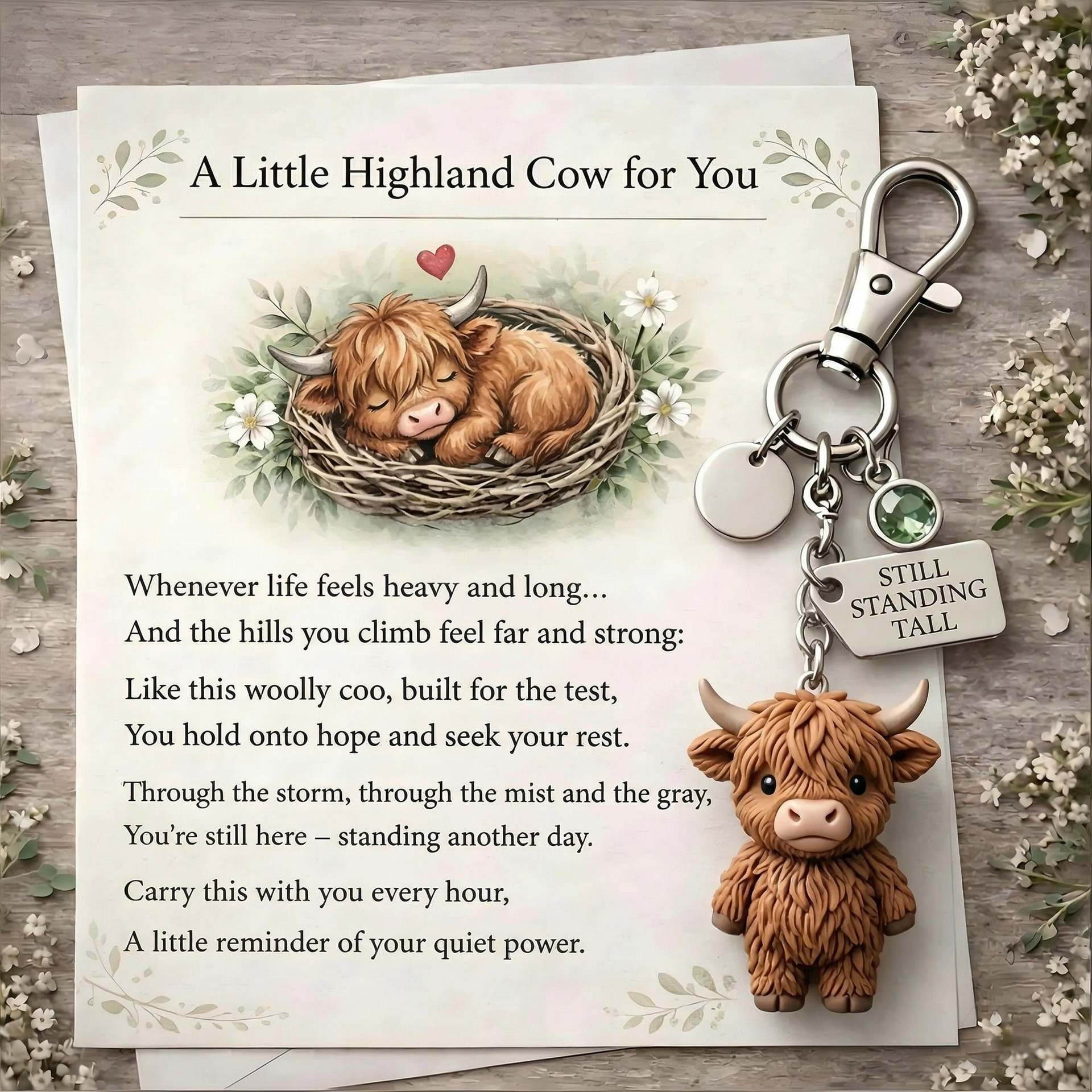 Mini Highland Cow Keychain Charm