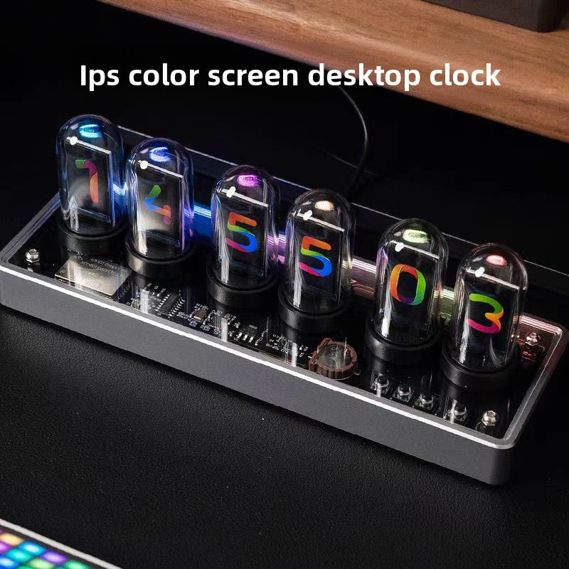 Mini IPS Color Screen Digital Clock with RGB Retro Design
