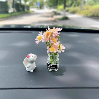 Mini Jasmine Car Perfume Decor with Rabbit Figurine