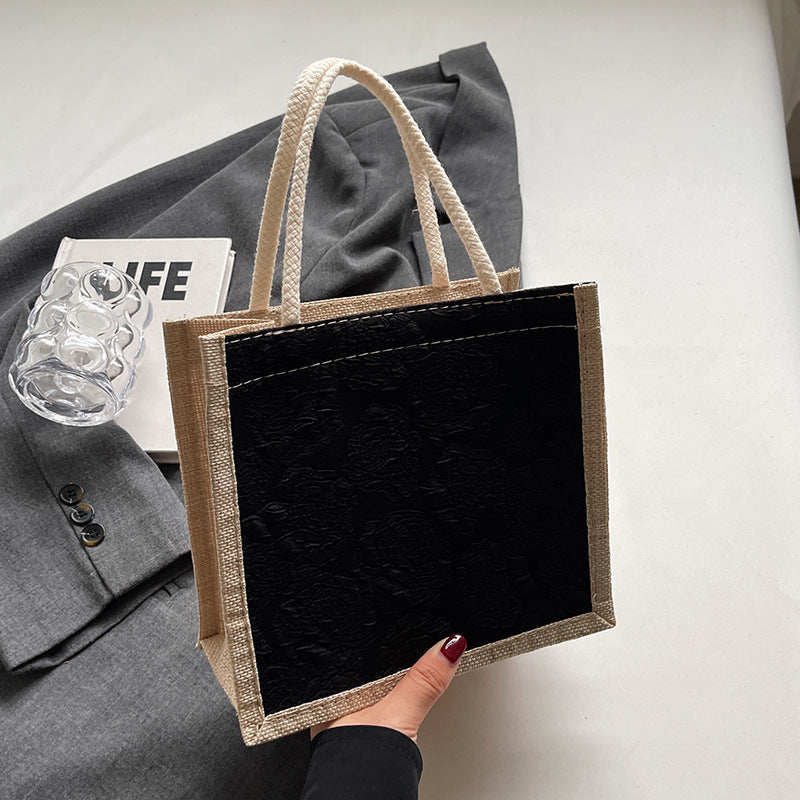 Mini Linen Hand Bag with Floral Design