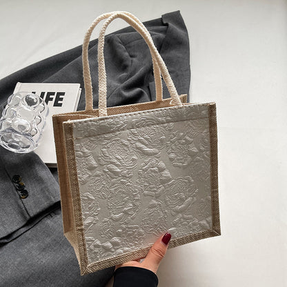 Mini Linen Hand Bag with Floral Design