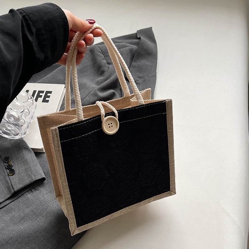 Mini Linen Hand Bag with Floral Design