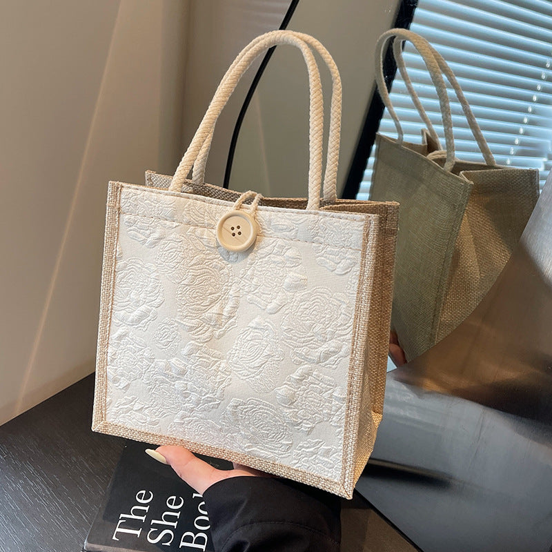 Mini Linen Hand Bag with Floral Design