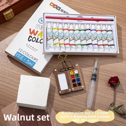 Mini Portable Watercolor Paint Set with Sketchbook and Brush