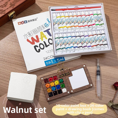 Mini Portable Watercolor Paint Set with Sketchbook and Brush