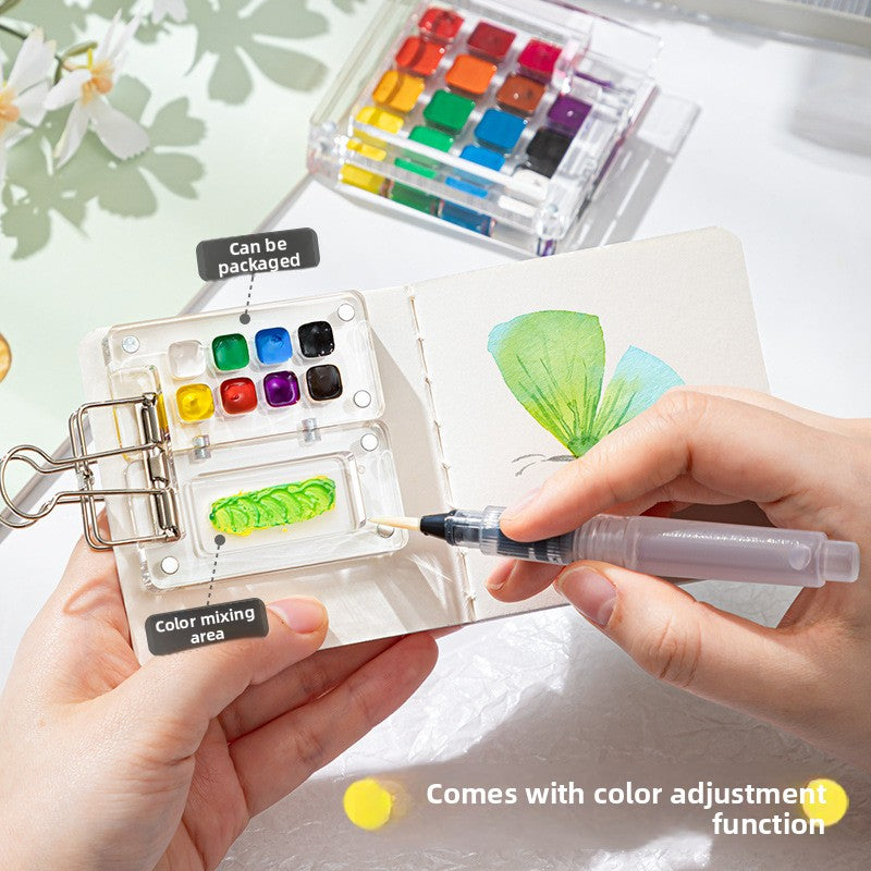 Mini Portable Watercolor Paint Set with Sketchbook and Brush