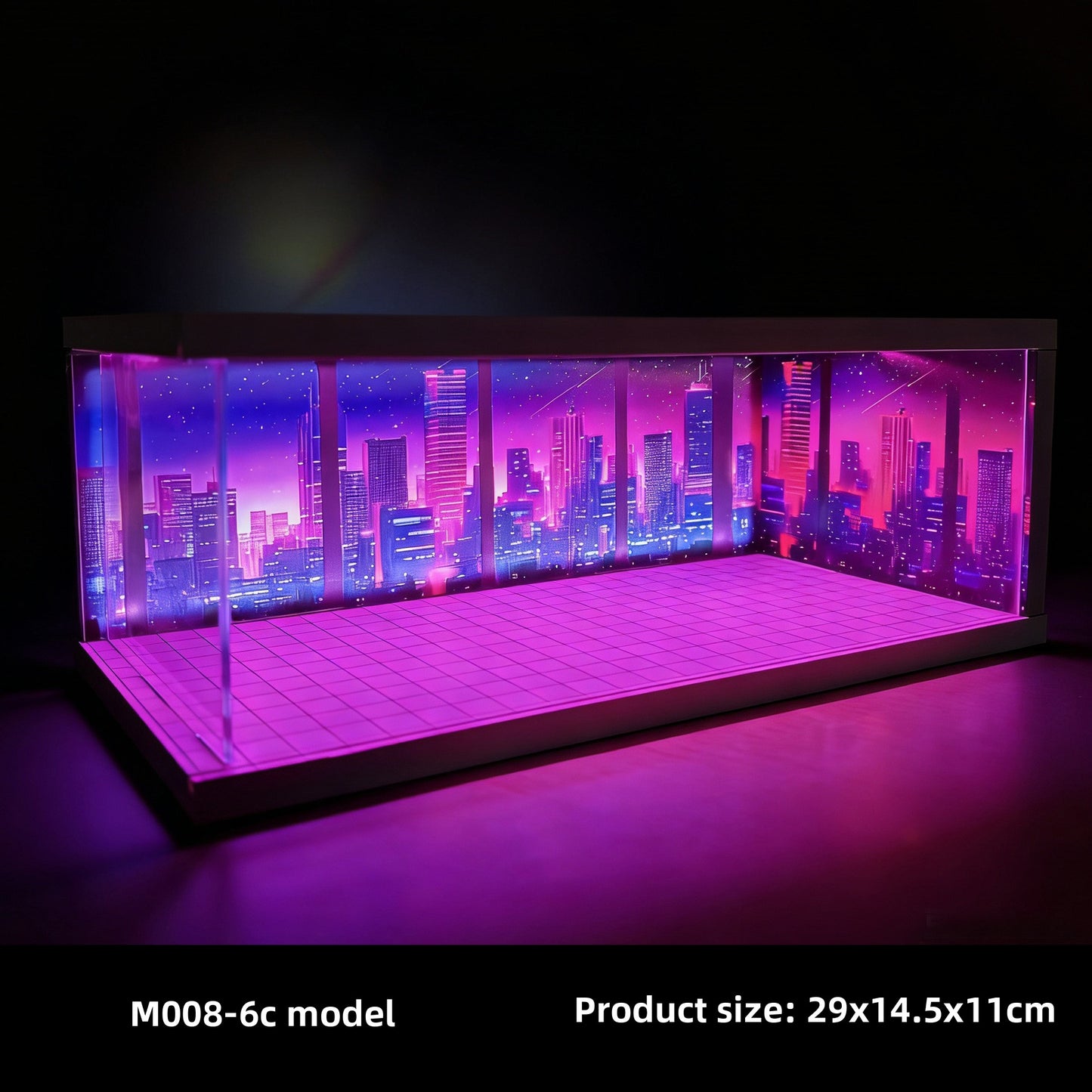 Miniature Cyberpunk Scene Model with Neon Lights