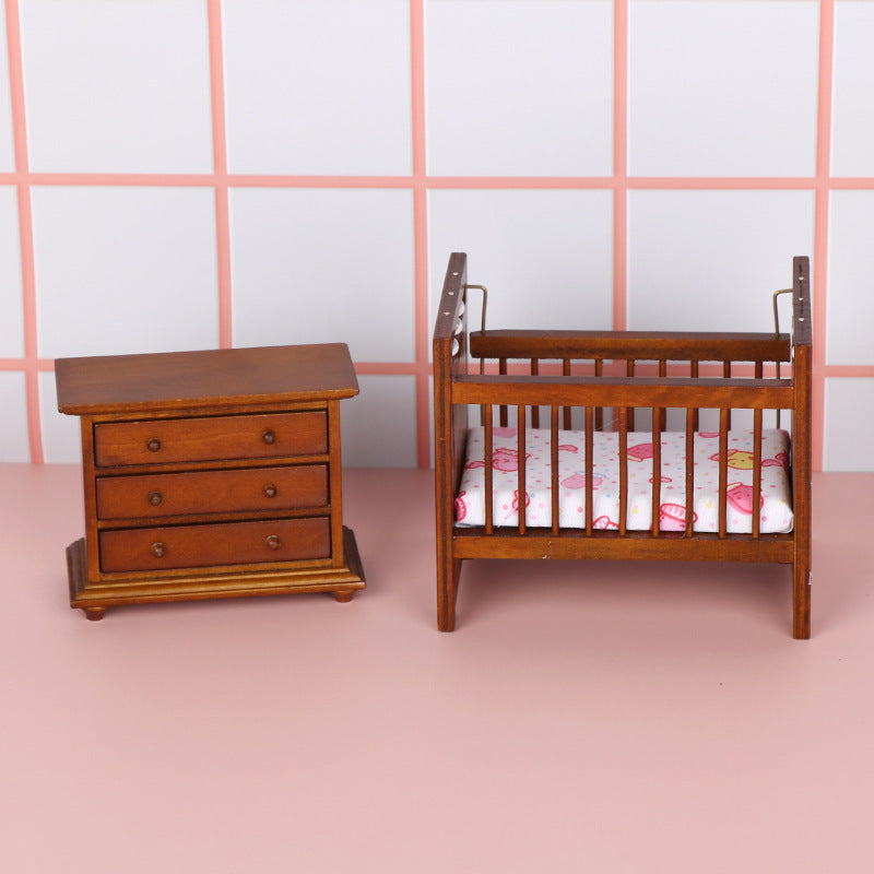 Miniature Dollhouse Furniture Set with Retro Wooden Decor