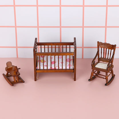 Miniature Dollhouse Furniture Set with Retro Wooden Decor