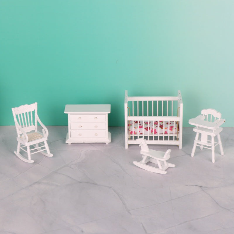 Miniature Dollhouse Furniture Set with Retro Wooden Decor