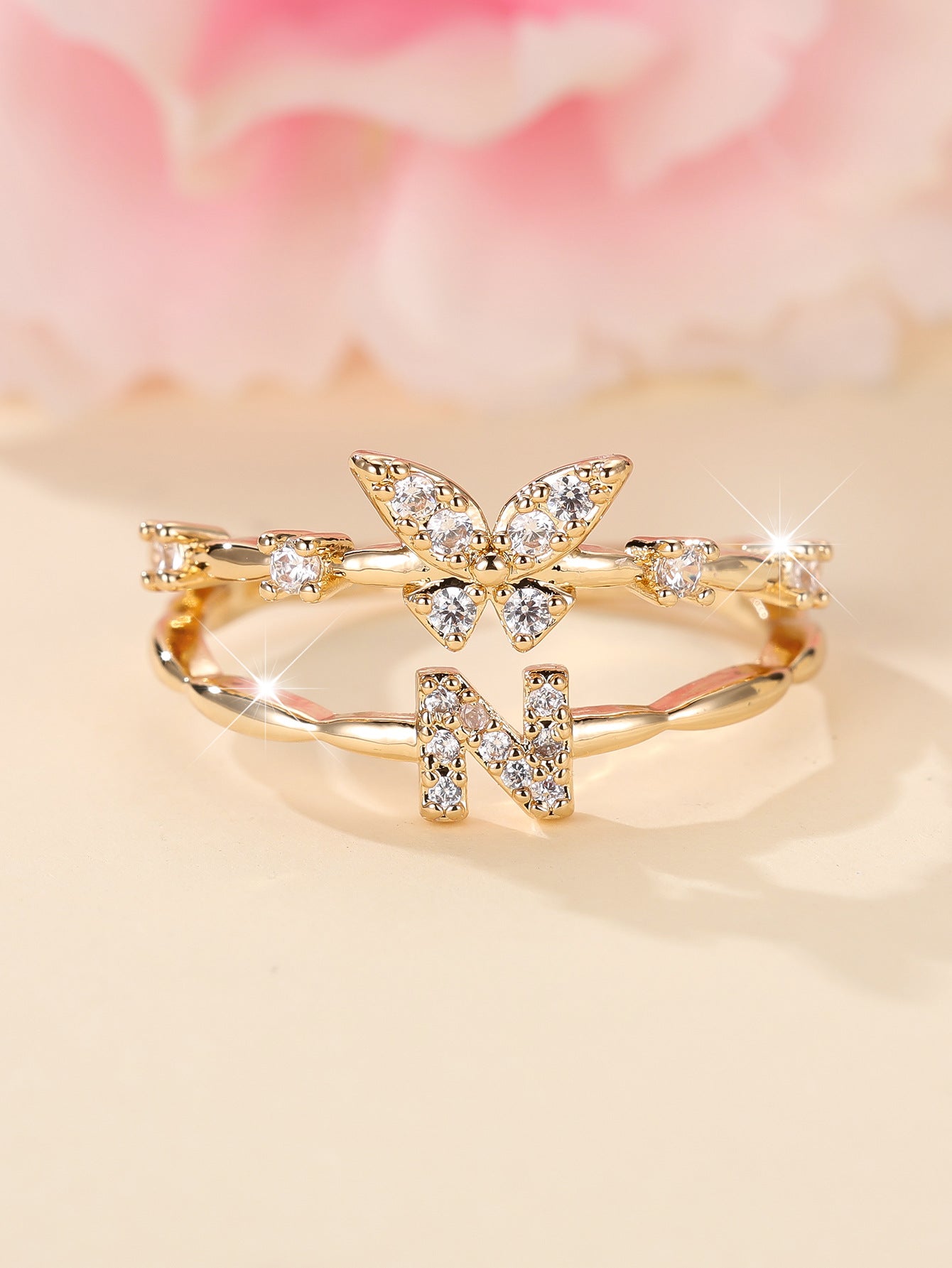 Minimalist Butterfly Letter Open Ring