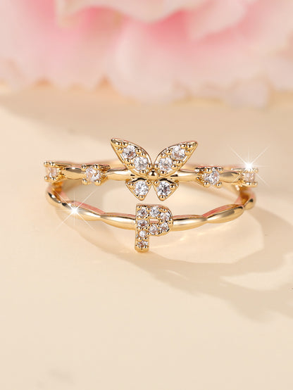 Minimalist Butterfly Letter Open Ring