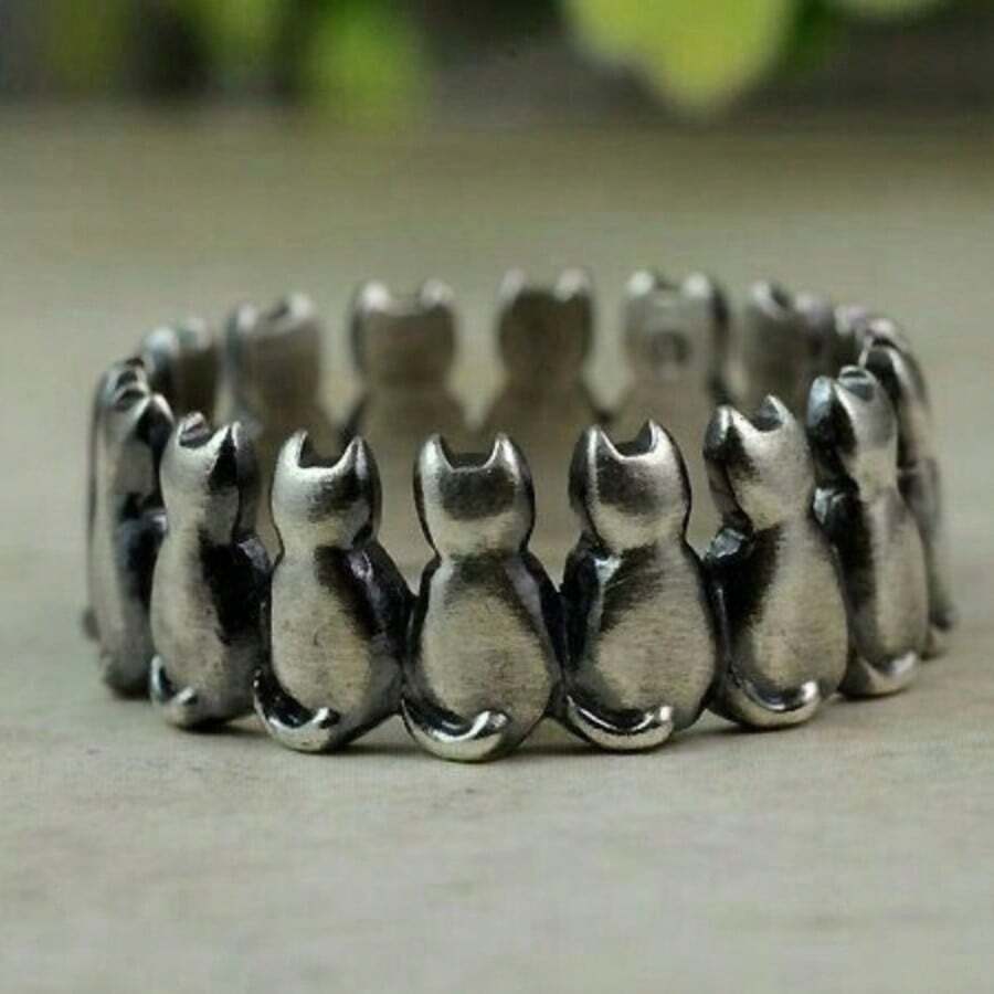 Minimalist Cat Design Adjustable Vintage Ring
