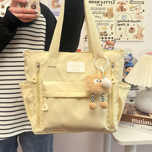 Minimalist Cream Nylon Tote Bag