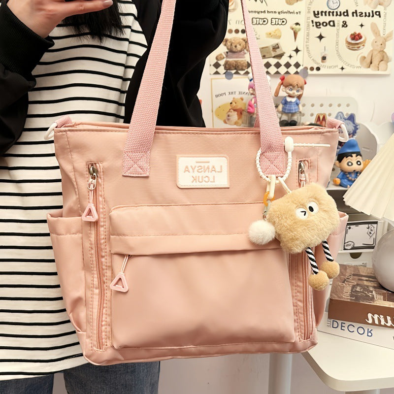 Minimalist Cream Nylon Tote Bag