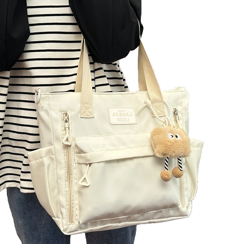 Minimalist Cream Nylon Tote Bag