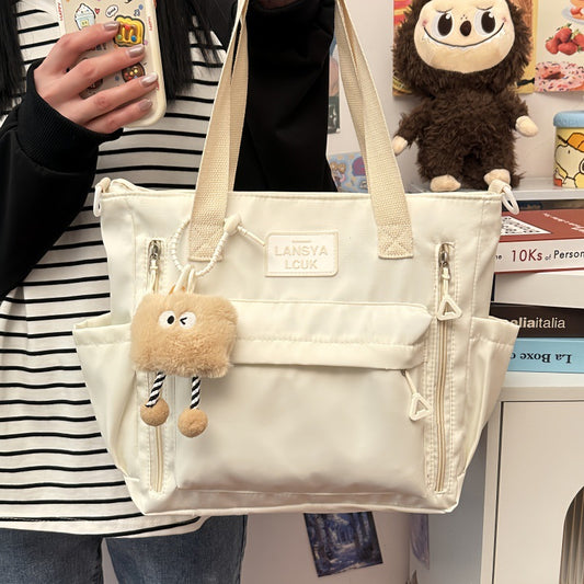 Minimalist Cream Nylon Tote Bag