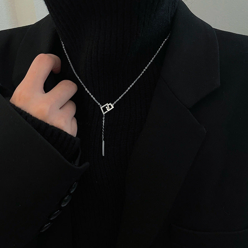 Minimalist Geometric Double Layer Necklace with Adjustable Chain