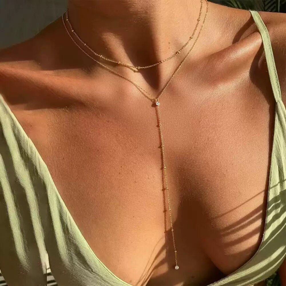 Minimalist Geometric Layered Necklace with Tassel