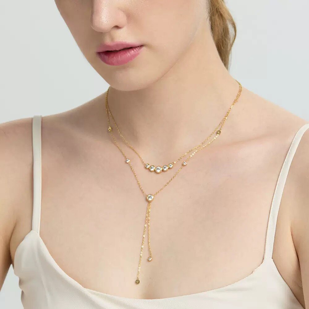 Minimalist Geometric Layered Necklace with Tassel